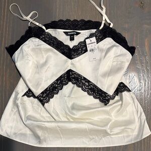 Express Ivory and Black Lace Trim Cami